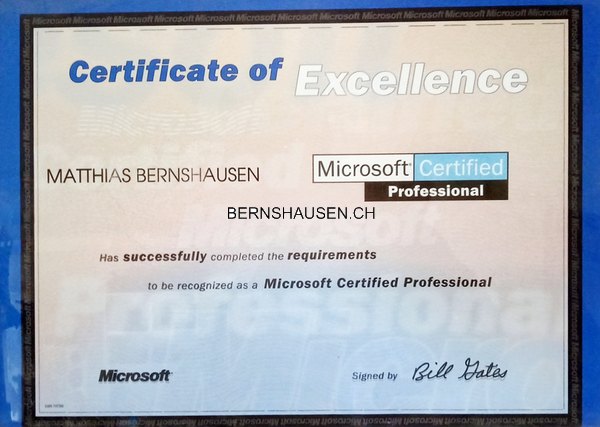 Urkunde Microsoft Certified Professional