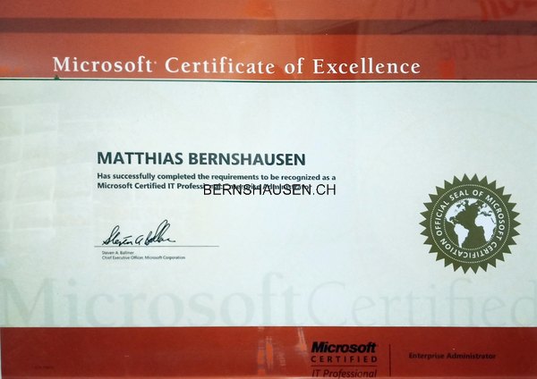 Urkunde MCITP Enterprise Administrator