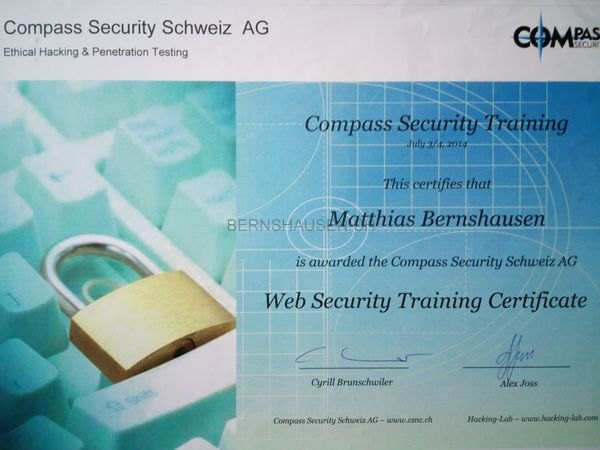 Urkunde Compass Security Schweiz