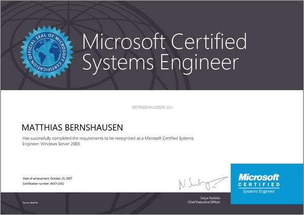 Urkunde MCSE Windows Server 2003