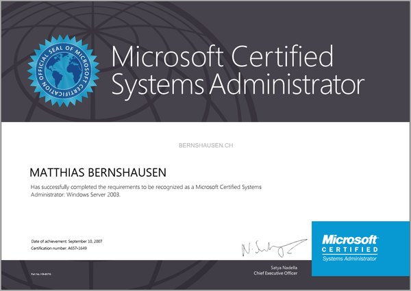 Urkunde MCSA Windows Server 2003